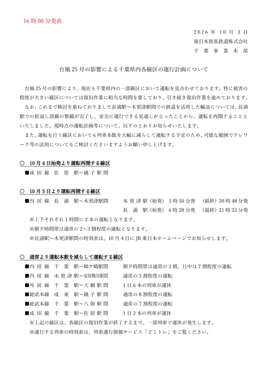成田線佐原〜銚子間運転再開